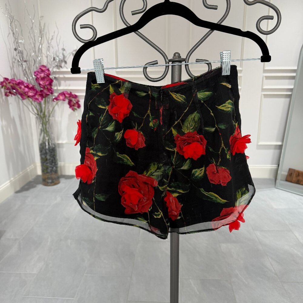 NBD Black shorts for women with red flower appliqué size XS